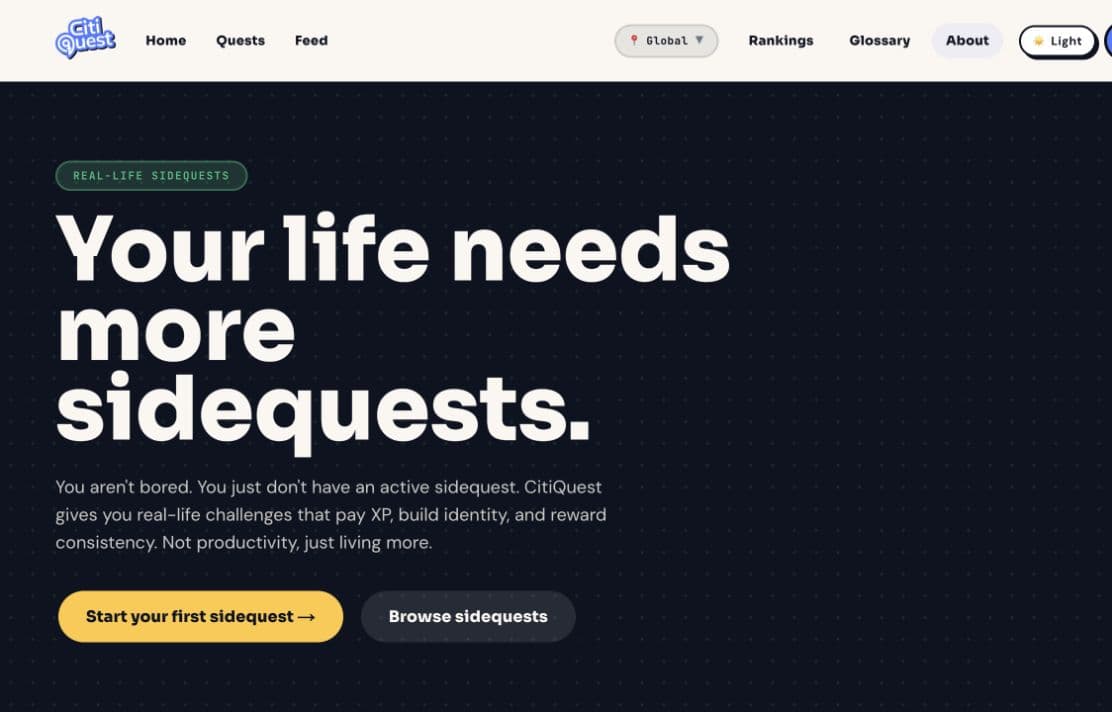 Current CitiQuest site introducing real-life sidequests