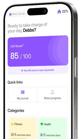 Current Routin home screen with Life Score and daily categories